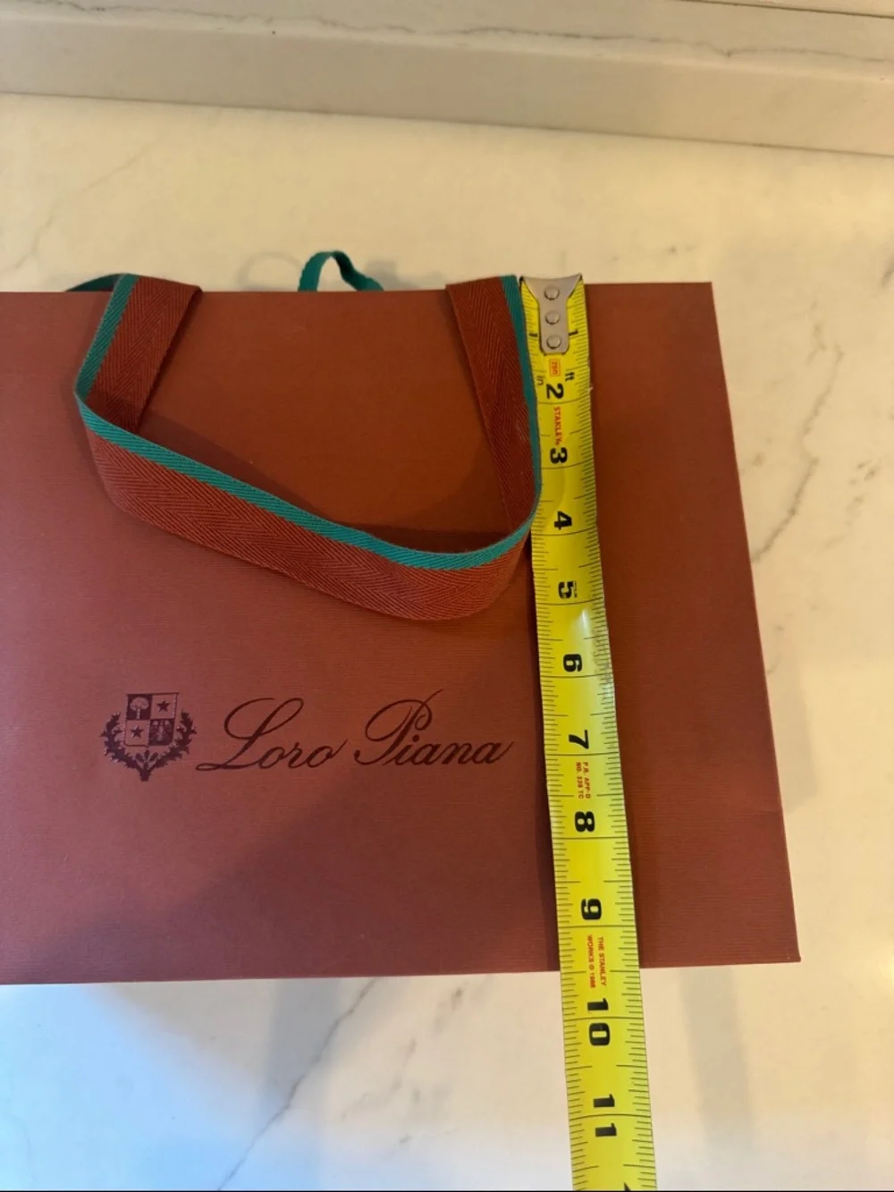 Loro Piana Brown shoppingBag with Teal-Trim Handles 12x9x5